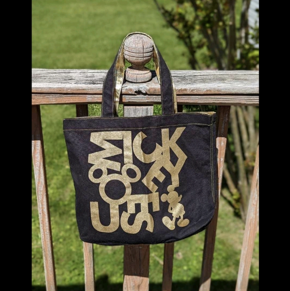Black & Gold glittery Mickey Mouse canvas tote bag